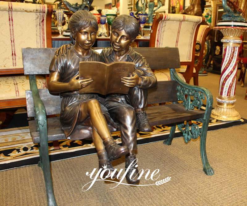 Custom Bronze Boy and Girl Reading Books Garden Statue for Sale BOKK-724 Details