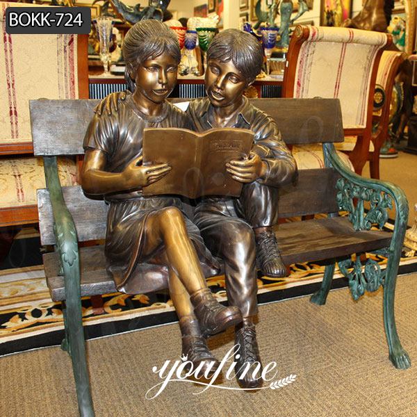 Custom Bronze Boy and Girl Reading Books Garden Statue for Sale BOKK-724