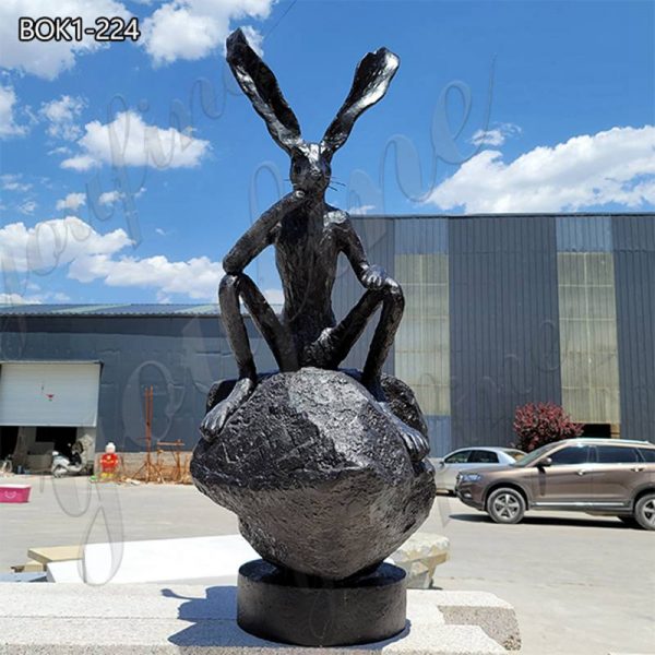 Bronze Hare Abstract Thinker on a Rock Statue for Sale BOK1-224