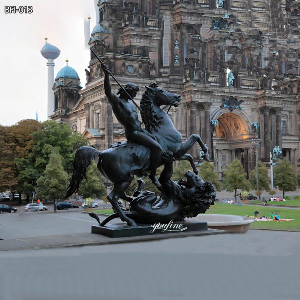 Classic Bronze Berlin Knight on Horseback to Assassinate Lion Sculpture for Sale BFI-013