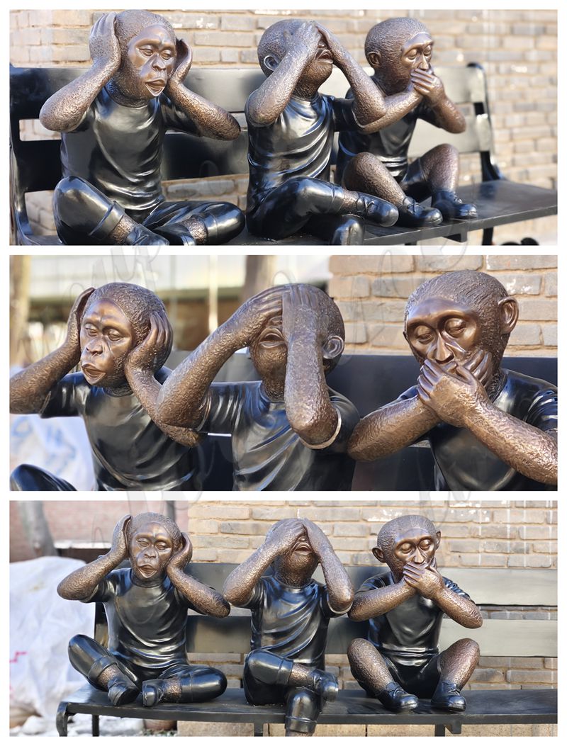 Bronze Three Wise Monkey Statues Details