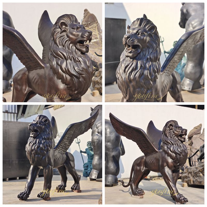 details of this bronze flying lion statue